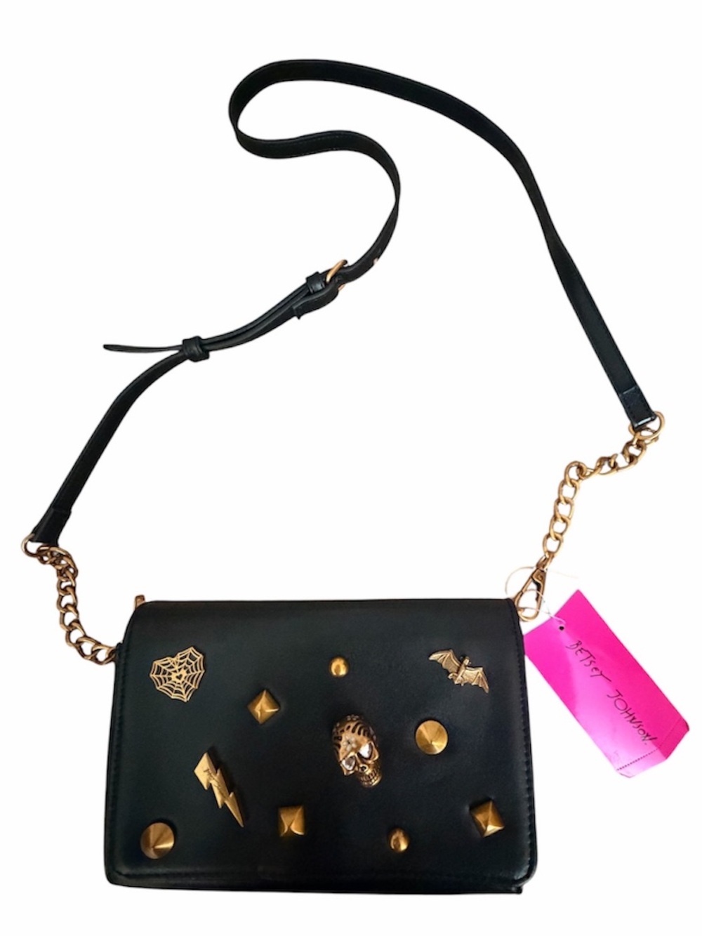Betsey Johnson Crossbody with Gold Skull & Bat Studs